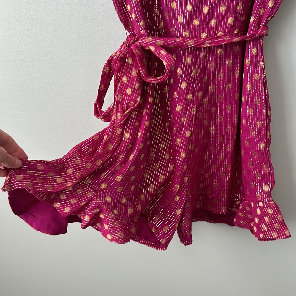NWT Just Bellina Scarlett Short Knit Romper Metallic Gold Fuchsia Medium - Picture 5 of 7